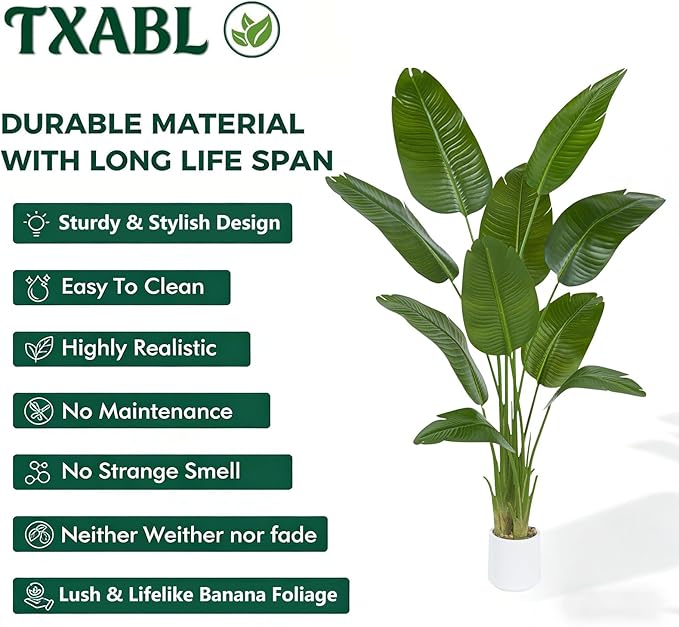 2 Pack Bird of Paradise Artificial Tree, 6Ft Tall Faux Plant, Fake Banana Leaf Plant Indoor, Faux Palm Tree Faux Floor Plants Tropical Tree in Pot, Present for Friend Housewarming Decor