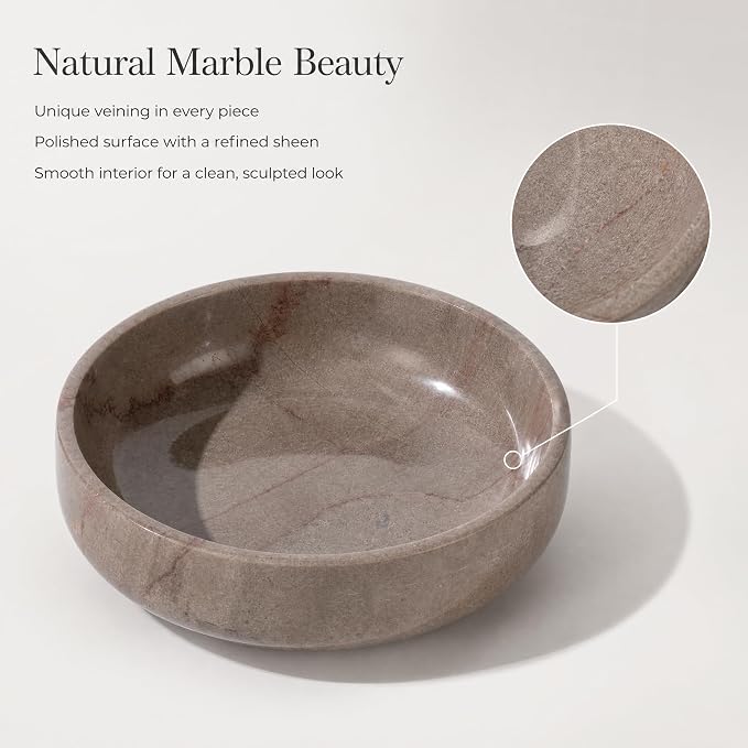 Natural Marble Decorative Bowl 17cm 4.5cm Height, Multifunctional Serving Bowl for Jewelry, Keys, Candy, Snacks, Fruits Modern Home Decor for Entryway, Coffee Table, Bedroom