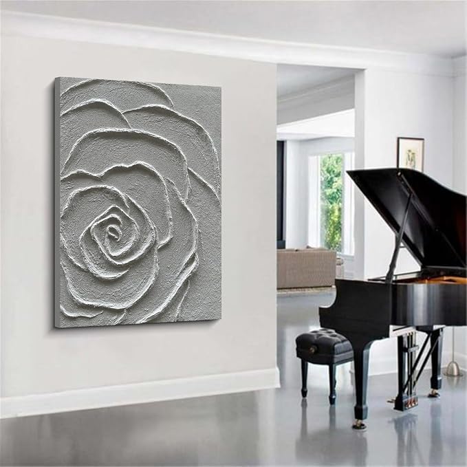 NANKAI Art Contemporary Minimalist Texture Abstract Oil Painting White Flower Texture Painting Minimalist Art 40x28 Inch Home Wall Decoration