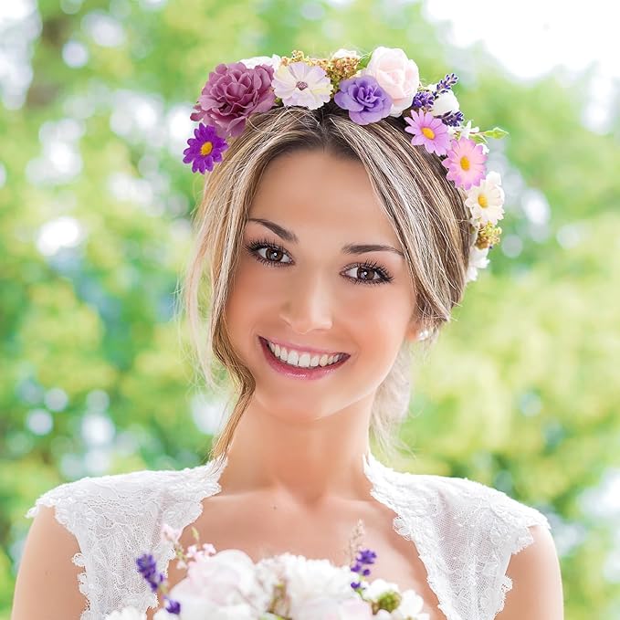 ATTGREAT 310 Pcs Fake Flower Heads Mini Artificial Flower Bulk Silk Flowers for Decoration Small Faux Flower Heads Fabric Daisy Buds Floral for Crafts DIY Wedding Party Baby Shower Home Decor, Purple