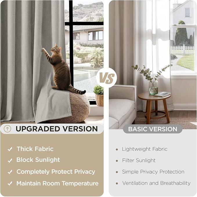 Joydeco Greyish White Pinch Pleated Thick Linen Curtains 84 Inch Long 2 Panel Set for Living Room, Double-Faced Curtain for Bedroom, Back Tab Blackout Drapes with Adjustable Hooks (40”W x84”L)