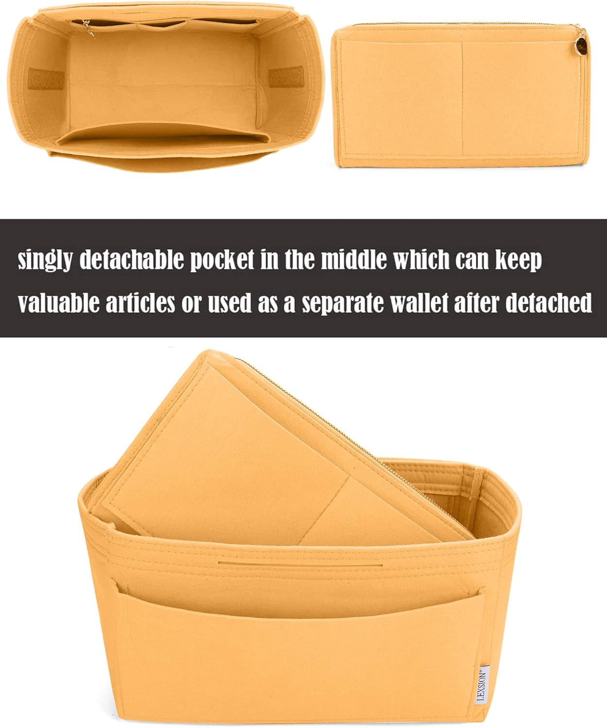 LEXSION Felt Purse Bag Organizer Insert with zipper Bag Tote Shaper Fit Speedy Neverful PM MM