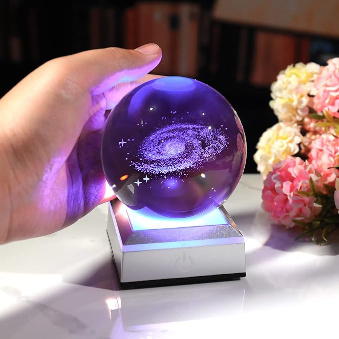 3.15 Inch 3D Galaxy Planet Glass Ball with Light Lamp Astronomy Gifts Ideas for Boyfriends Kids, Science Space Universe Art Model Home Decor