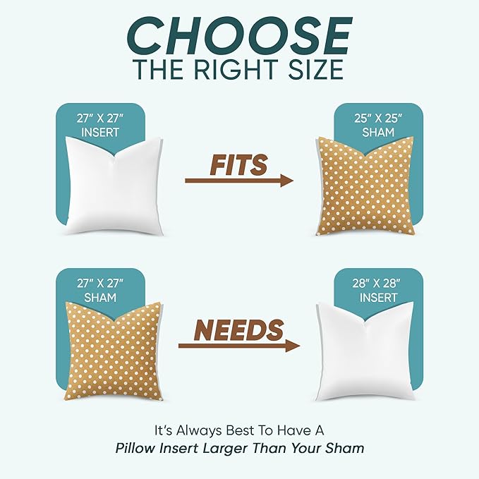 Pillowflex Synthetic Down Pillow Insert - 27x27 - Down Alternative Ultra Soft Large Square European Throw Pillow, Machine Washable - Couch Euro Sham, Lumbar, Bed, Sofa - 1 Decorative Accent Form