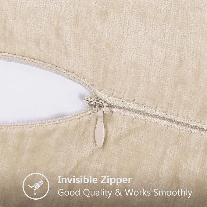 decorUhome Summer Chenille Soft Cozy Throw Pillow Covers 24x24 Set of 2, Modern Farmhouse Boho Velvet Decorative Euro Sham Pillow Cases with Stitched Edge for Couch Sofa Bed Home Decor, Beige