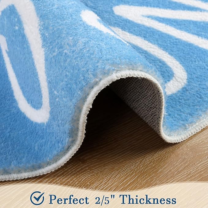 Topotdor Round Kids Play Rug Alphabet Nursery Area Rug Extra Large Soft Crawling Play Mat for Children Toddlers Bedroom (71 inch, Sky Blue)