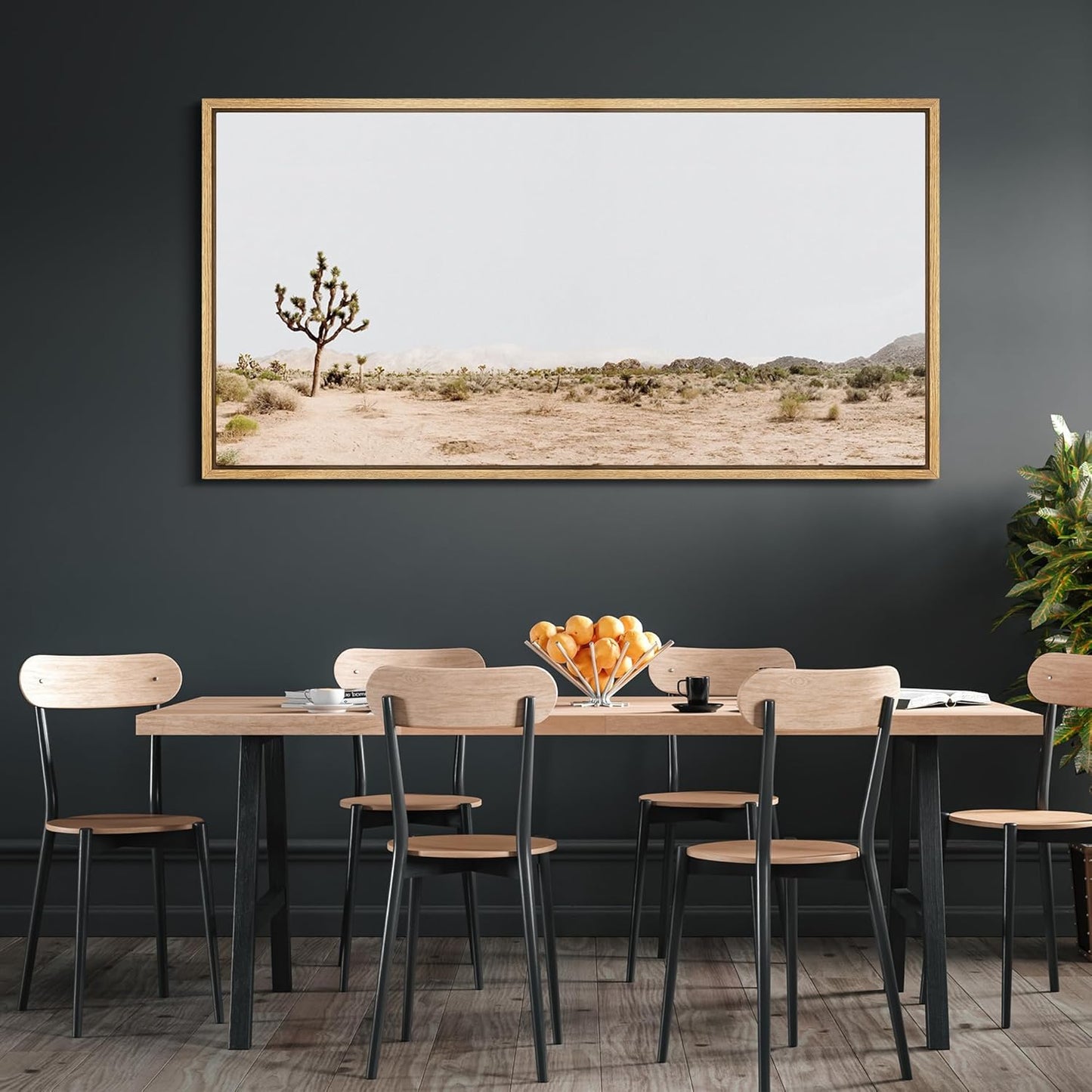 MUDECOR Extra Large Framed Canvas Print Wall Art Desert Solitude Joshua Tree Landscape Antique Retro Fine Art Illustrations Decorative Colorful for Bedroom - 60"x30"