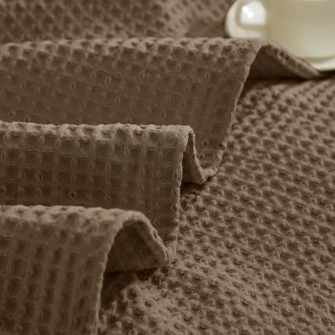 PHF Pre-Washed Cotton Waffle Weave Blanket Twin Size for Bed, Snag Proof Throw Blanket for Couch Spring Summer Lightweight Breathable, Oeko-TEX Certified, Machine Washable,Home Decor Gift-Walnut Brown