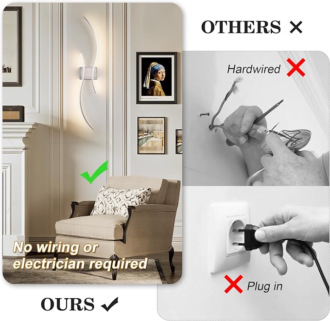 Battery Operated Wall Sconces Set of Two with Remote Control, Battery Wall Light, Stepless Colors 3000K-6000K & Dimming, Nickel Rechargeable Wall Sconces for Living Room, Hallway, Bedroom, 39.3 Inch