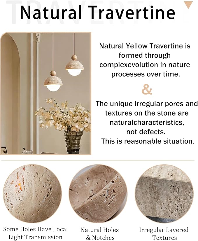 Yellow Travertine Pendant Light Spherical Wabi Sabi Pendant Light Fixture Natural Stone Retro Japanese Style Vintage Mini Wood Nordic Hanging Light for Kitchen Island Bedroom Hallway Bedside (2PCS)