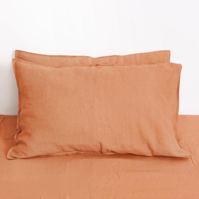 Linen World Natural Linen Pillow Cases - Set of 2 Moisture-Absorbing 100% French Linen Pillow Shams,King Size (20''x40''),Stone Washed,Pastel Peach