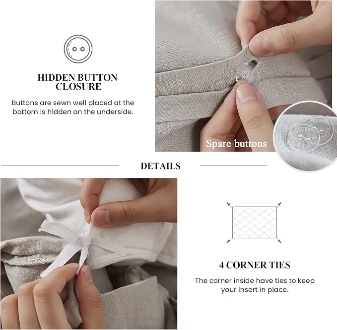 Simple&Opulence 100% Linen Duvet Cover Set (68''x86'') Frill Floral Flax Twin Size, Shabby Chic Ruffle Edge Lace Insert Decoration, 2 Pcs Farmhouse Bedding-1 Comforter Cover 1 Pillow Sham, Floral Grey