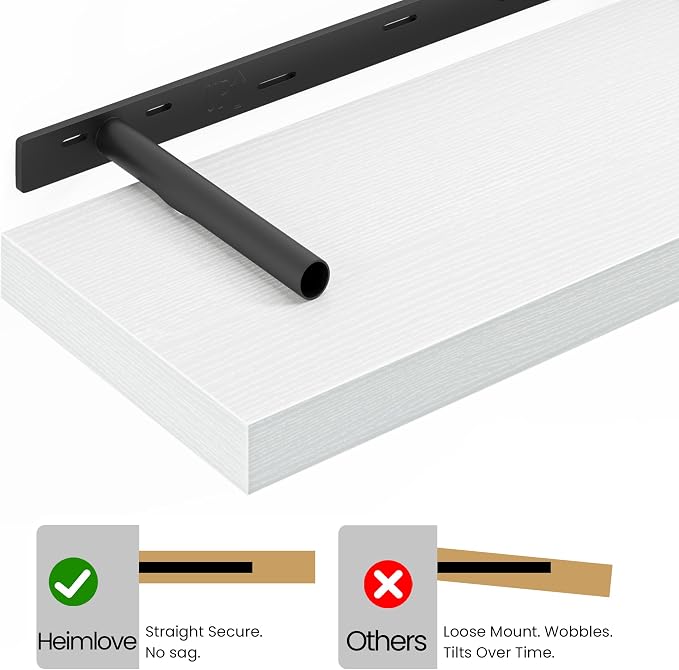 Heimlove 40 Inches Floating Shelves for Wall,9.3" Deep White Long Floating Shelves Set of 2,Large Display & Storage Shelf,Wall Shelf for Bathroom Bedroom Living Room Kitchen Office
