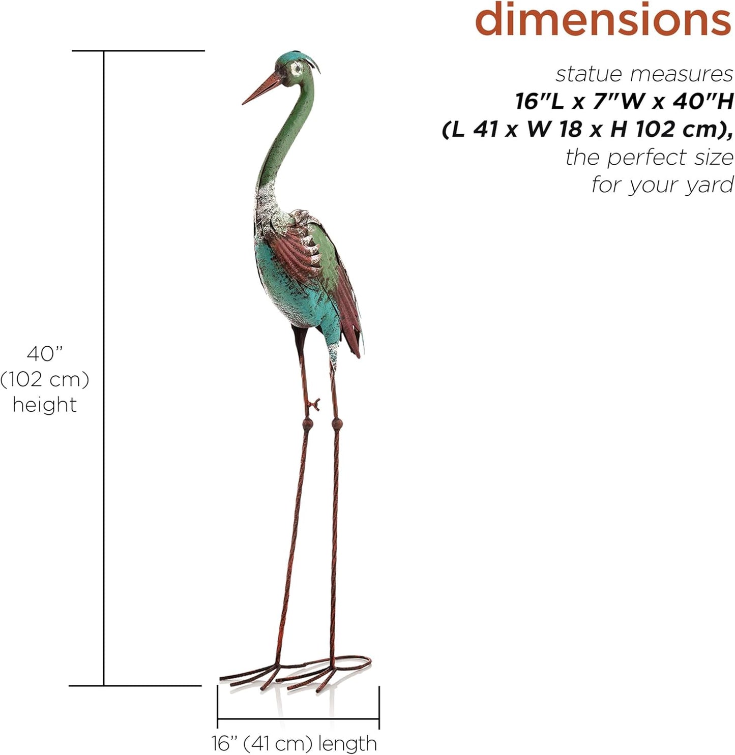 Alpine Corporation 40" Tall Outdoor Rustic Metal Crane Statue Yard Art Decoration