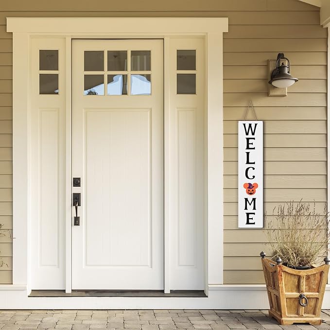 15.7'' Cute Mouse Seasonal Interchangeable Home Sign for Front Porch,18pcs Interchangeable Hanging Vertical Welcome Door Sign for Farmhouse/Wall/Porch Decor and Housewarming Gift