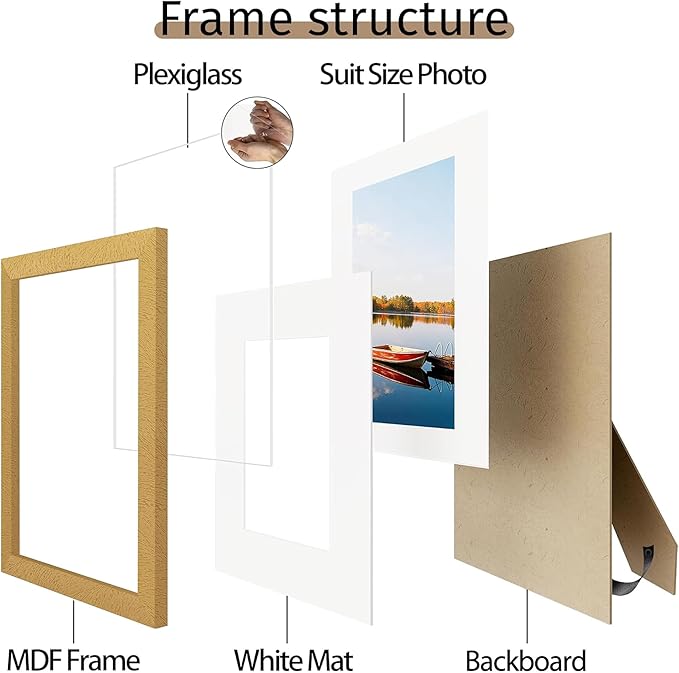 Picrit 5x7 Picture Frame Set of 12, Display 4x6 with Mat or 5x7 without Mat, Photo Frames for Wall Mounting or Table Top Display, Gold