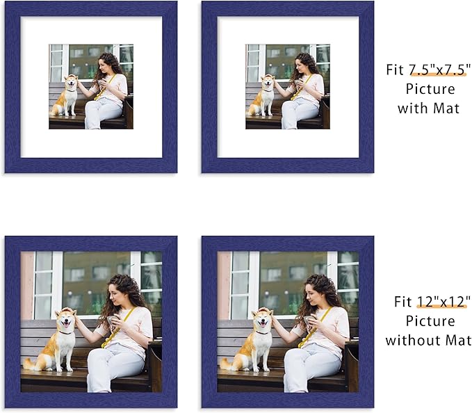 Picrit 12x12 Picture Frame Set of 12, Display 8x8 with Mat or 12 x 12 without Mat, Photo Frames for Wall Mounting Display, Navy Blue