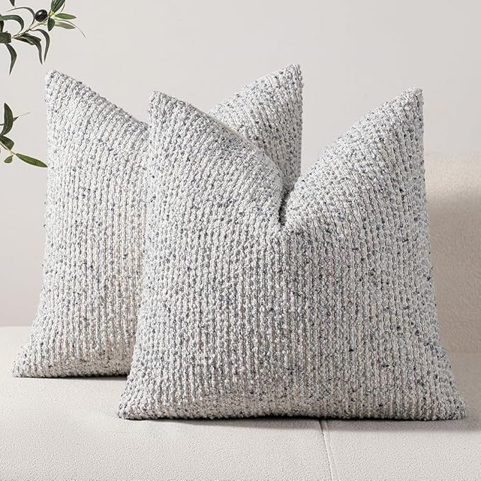 DEZENE Striped Throw Pillow Covers 24x24 Set of 2 Blue Textured Boucle Chic Morden Boho Accent Farmhouse Square Decorative Couch Pillow Covers for Home Decor Bed Sofa Living Room