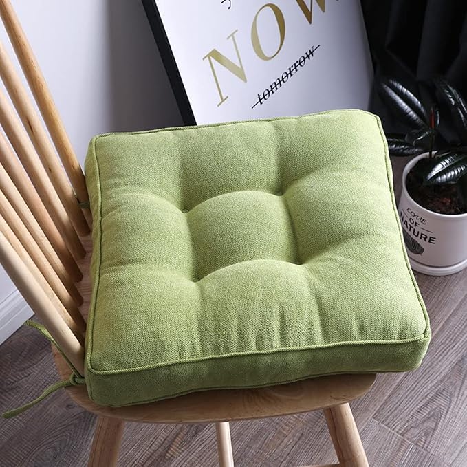 vctops Square Chair Pad Seat Cushion with Ties Solid Color Soft Chair Pads Comfy Velvet Cushion Pillow for Kitchen Dining Office Chair Kids Reading (Green,20"x20")