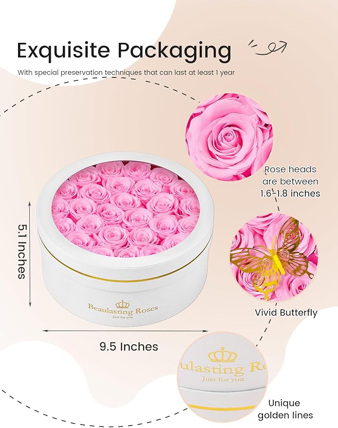 27 Preserved Roses Forever Flowers Real Roses in a Box Mother's Day Birthday Flowers for Her Mom Women Wife Valentine's Day, Light Pink Roses