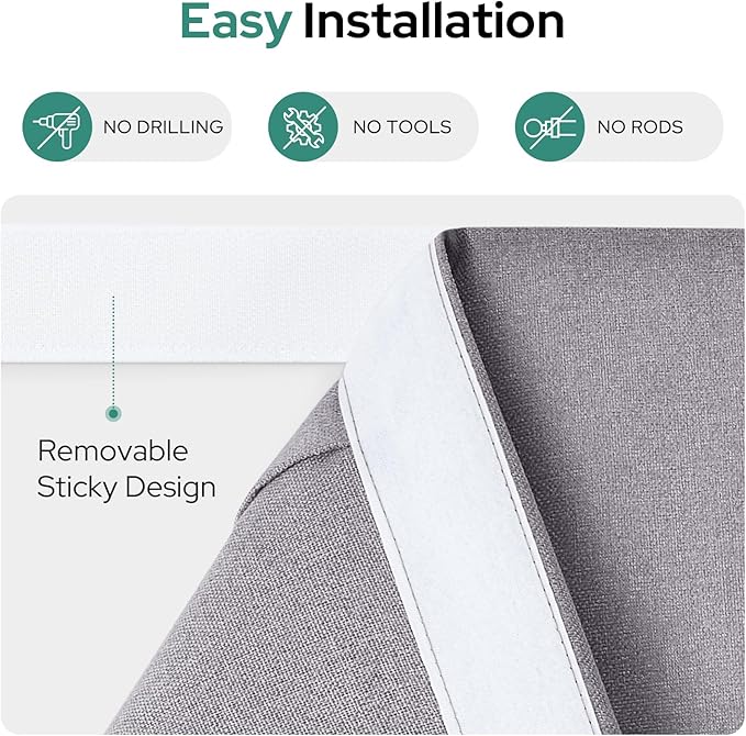 HOMEIDEAS 100% Light Gray Linen Blackout French Door Curtains, Privacy Door Window Curtains, 34 X 68 Inch Room Darkening Blinds, Thermal Insulated Shades for Bedroom, 1 Panel