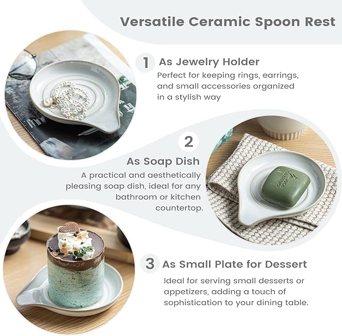 LAUCHUH Spoon Rest, Large Ceramic Spoon Holder for Kitchen Counter Spatula Rest Heat-Resistant Spoon Rest for Stove Top Cooking Utensil Holder, Farmhouse Kitchen Décor for Mother's Day, Cream, 5 Inch