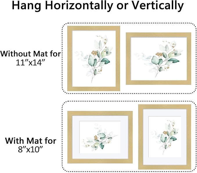 CORE ART 11x14 Gold Picture Frame Set of 4,Display Pictures 8x10 with Mat or 11 x 14 without Mat,Multi Photo Frames Collage for Wall or Tabletop Display