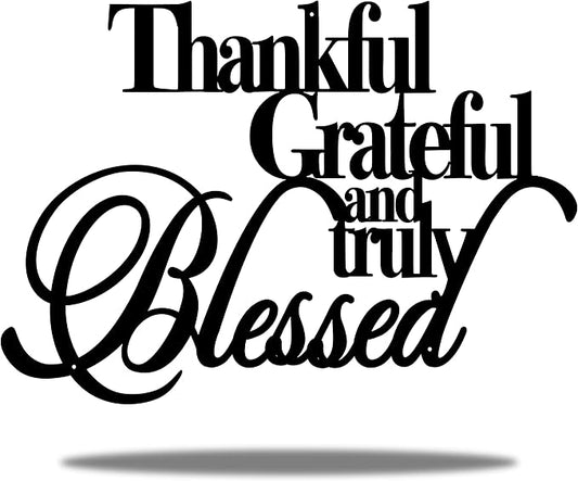 Vivegate Thankful Grateful Blessed Wall Decor – Home Thankful Iron Wall Decor Blessed Wall Signs for Home Decor Entry Way (Large - 18"X12")