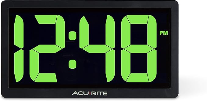 AcuRite 75112M 10-inch LED Digital Clock with Auto Dimming Brightness, Green