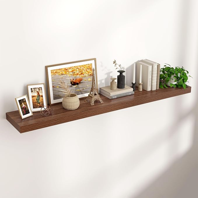 55" Wide x 10" Deep Floating Shelves for Wall, Walnut Finish, 1-Pack | Engineered Wood Wall Shelves with Invisible Brackets for Living Room, Bedroom, Bathroom, Office & Kitchen Storage