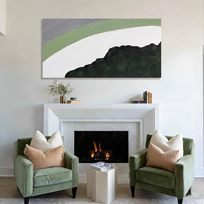 GAIDUOMAI Green Wall Decor Minimalist Wall Art Abstract Art Wall Decor White Painting on Canvas Line Art for Bedroom Dining Room Home 24x48 Inch Ready to Hang