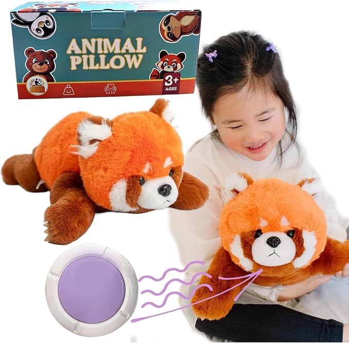 Lunapuer Snugglekid Red Panda Sensory Weighted Vibrating Pillow, Pressure Activated for Kids Adults, Weighted Plush Pillow – Soft Weighted Stuffed Animal, 11x20, Cuddly Plush Toy