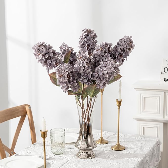 Ttranewsoo Fake Flowers Hydrangea Silk Flowers with Stems, Fake Grayish Hydrangea Artificial Flowers Winter Flowers Artificial for Decoration Vase Decor 24"（Grayish Purple ） 8PCS Wthout Vase