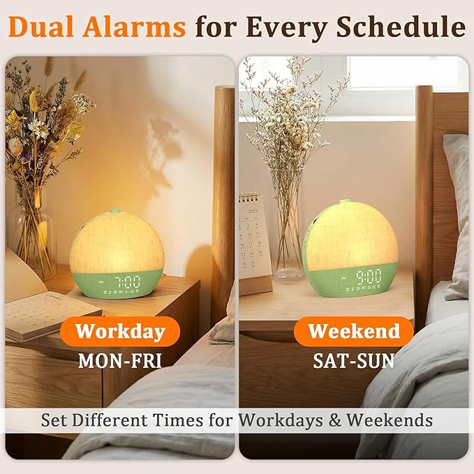 Calm & Gradual Sunrise Alarm Clock: 30‑Min Slow‑Rise Natural Wake Up Light - 20‑Level Dimmable Clock for Heavy Sleepers - Ease of Use Sunrise Simulation with 30 Sleep Sounds White Noise Machine
