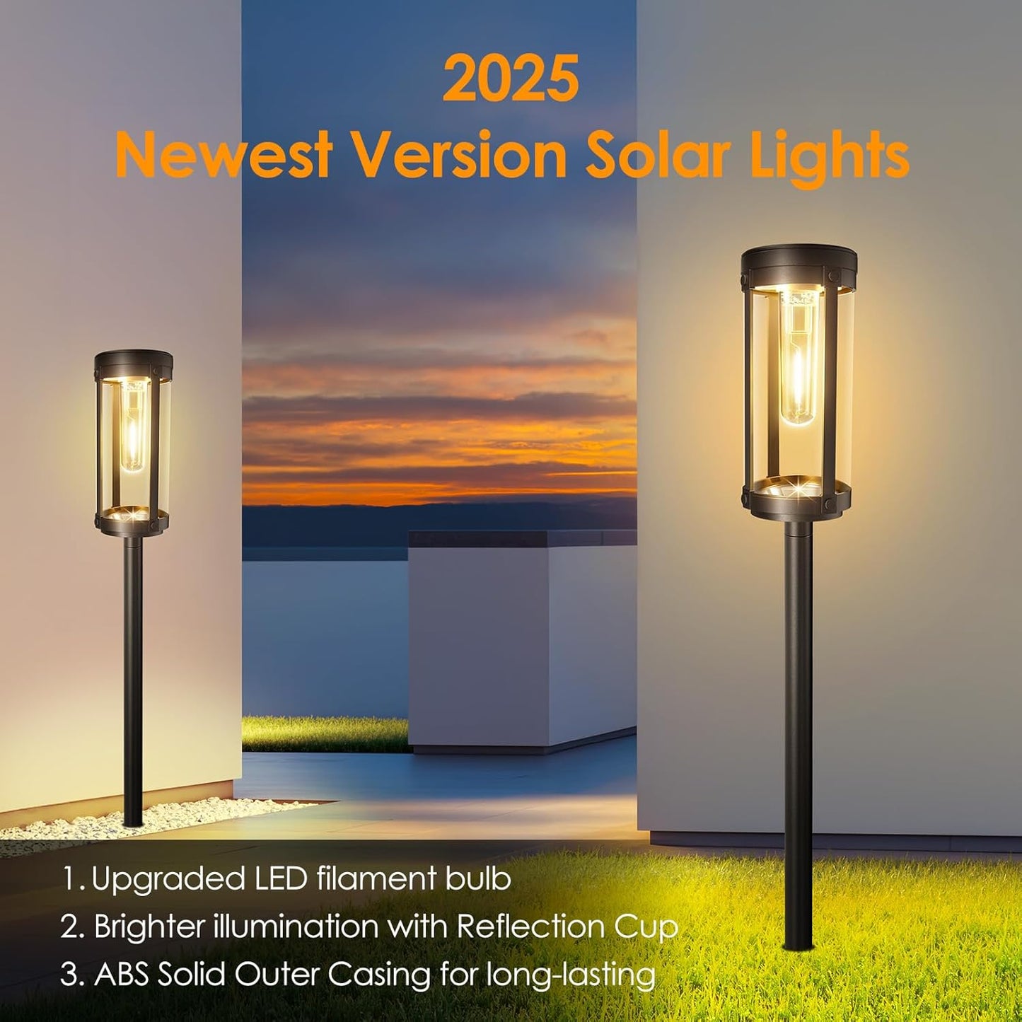 Solar Pathway Lights Outdoor 6 Pack, Bright & Taller Solar Lights Outdoor Waterproof, Auto On/Off 15Hrs+ Morden Path Light Solar Powered Landscape Lights for Yard Garden Walkway Driveway Lawn
