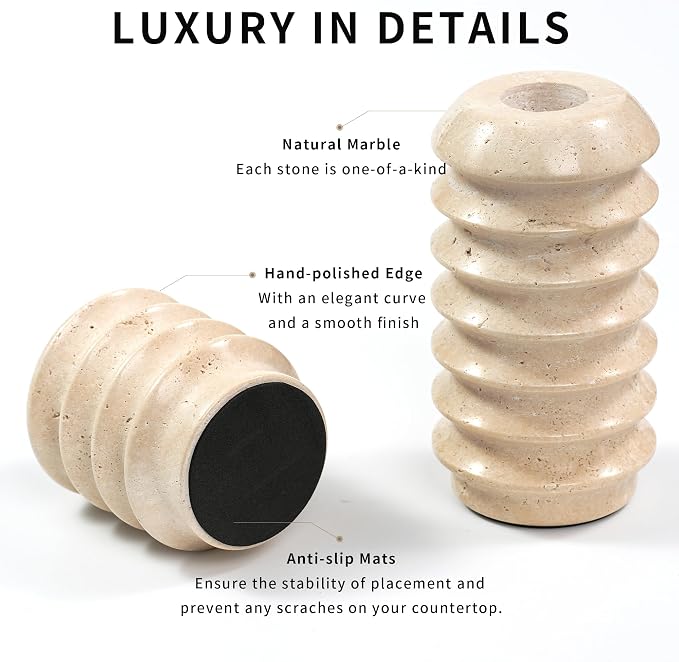 Travertine Marble Candlestick Holders - Set of 2 Stone Candle Sticks Holder Decor, Decorative Modern Candle Stands for Taper Candles