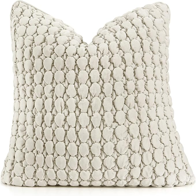 Pillow Cover 24x24 1 Piece Velvet Euro Sham Decorative Farmhouse Pillowcase Boho Square Cushion Covers Soft Bubble Texture for Couch Sofa Bed Bedroom Car Living Room，Beige Gray