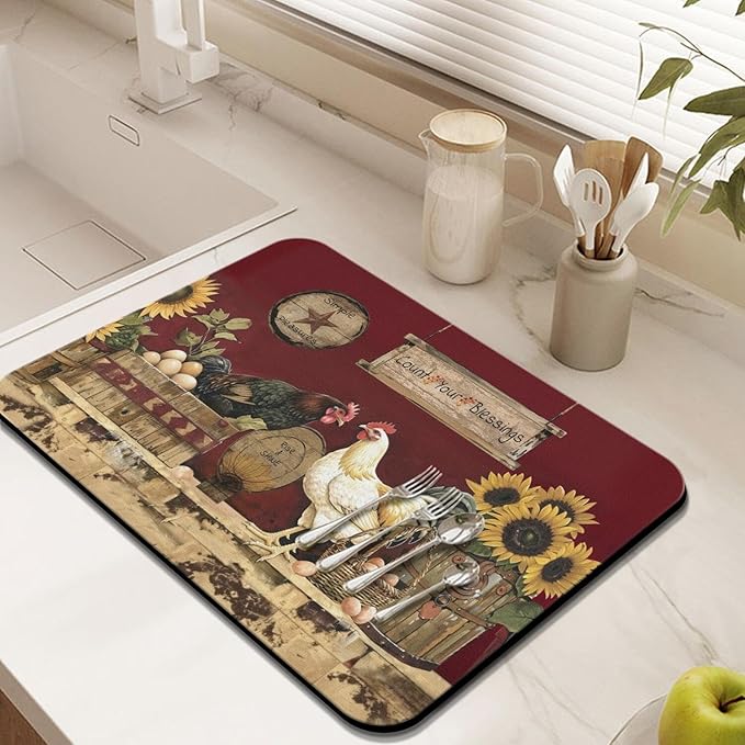 Fun Coffee Mat 24inx18in,Coffee Bar Mat for Countertops,Absorbent Hide Stain Anti-Slip Coffee Bar Accessories Fit Under Coffee Machine Mat,dish Drying Mats for Kitchen