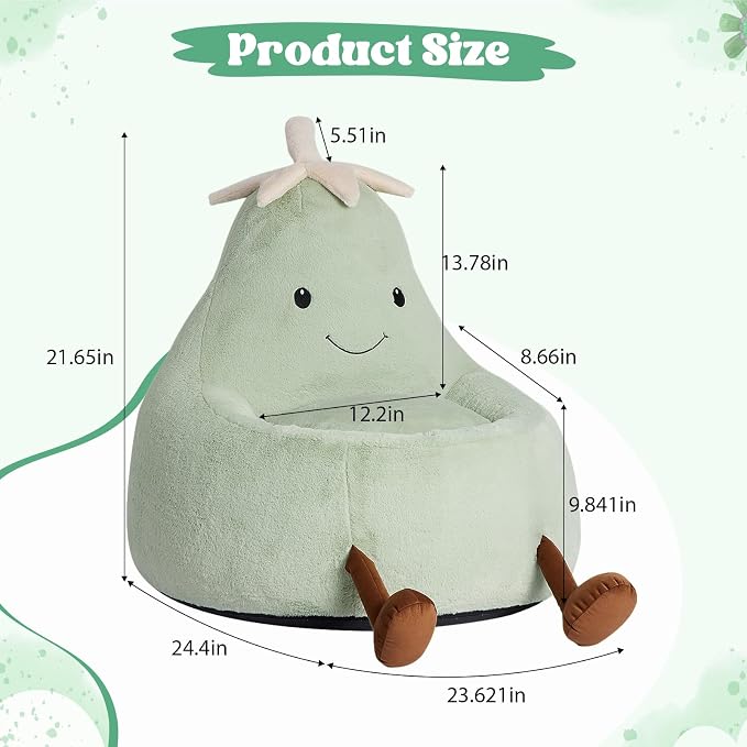 24 Inches Memory Foam Bean Bag Chair - Ultra Soft Faux Rabbit Fur Round Sofa with Handle & Machine Washable Cover, Comfy Lazy Chair for Kids Teens, Perfect for Reading Gaming in Living Room，Green
