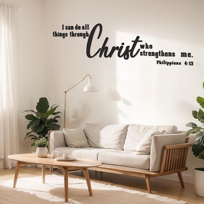 AceOrbit Christian Bible Verses Wall Art Decor I Can Do All Things Through Christ Who Strengthens Me 15.7" x 59" Wooden Religious Scripture Jesus Wall Decor 3D Letters Decoration for Church Home