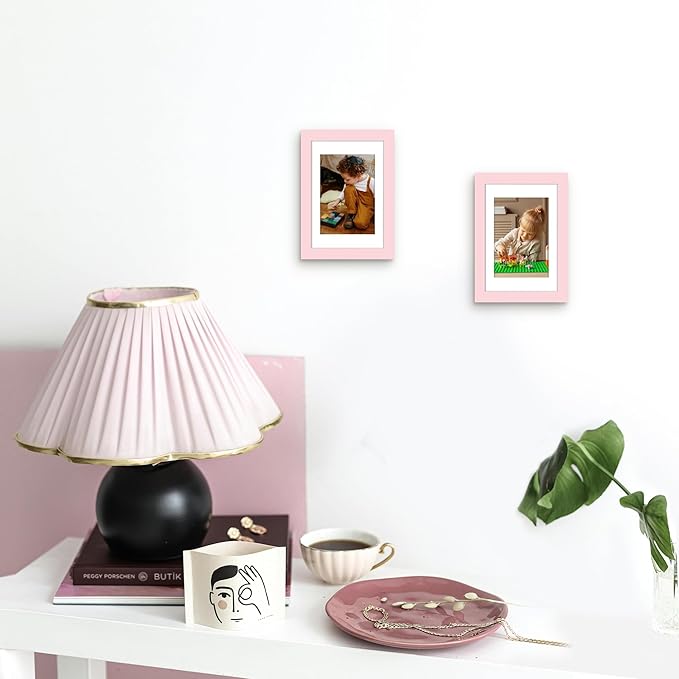 Picrit 4x6 Picture Frame Set of 12, Display 3.5x5 with Mat or 4x6 without Mat, Photo Frames for Wall Mounting or Table Top Display, Pink