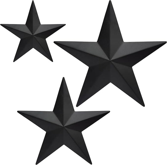 JoyEvy 6" 9”12"（3pieces Black Barn Star Wall Decor,Metal Stars Rustic Vintage Western Country Farmhouse Home Indoor or Outdoor Wall Decoration,Texas Stars for House Art Décor