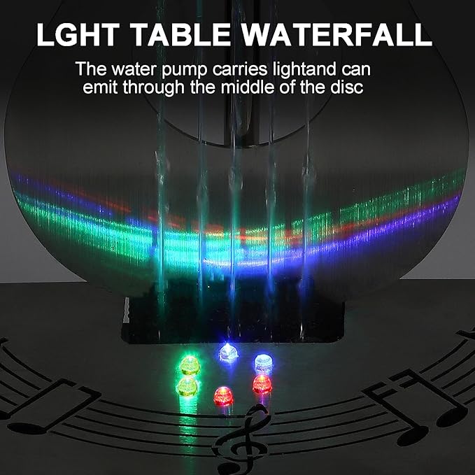 Pamopamo Indoor Tabletop Fountain with 3-Color LED Lights, 304 Stainless Steel Guitar-Shaped Desktop Meditation Waterfall for Home & Office Décor, Relaxing Water Feature Air-Purifying Gift