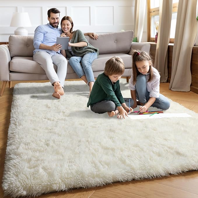 PAGISOFE Ultra Soft Area Rugs for Living Room 6x9 Ft,Cream White Soft Fuzzy Shaggy Rugs for Bedroom, Office Ivory Nursery Carpet Boys Girls Dorm Pastel Rug for Kids Room Home Decor Aesthetic