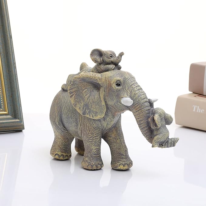 Good Luck Decorations Elephant Gifts for Women,Unique Figurines Decor for The Home, Room,Bathroom,Bedroom,Classroom Shelf Décor (Yellow-Gray)