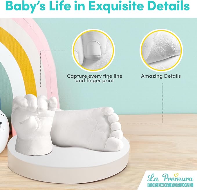 La Premura Baby Keepsake Hand Casting Kit with Shadow Box Frame - Plaster Hand Mold Baby Casting Kit for Infant Hand & Foot Molding, Perfect First Birthday, Christmas & Newborn Gifts