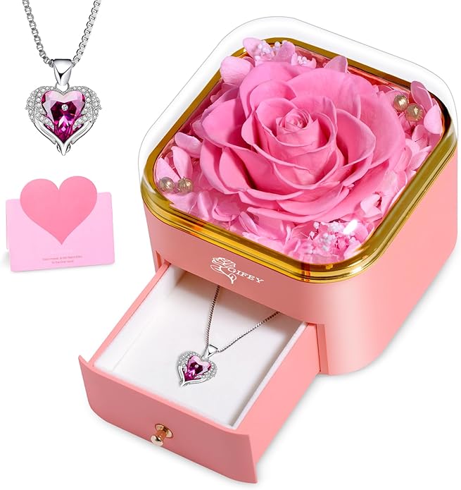 Valentines Day Gifts for Her - Preserved Real Blue Rose with Heart Necklace, Forever Flowers Gifts for Mom Grandma Wife Girlfriend at Christmas, Valentines, Mothers Day, Anniversary or Birthday Gifts for Women to Send Love