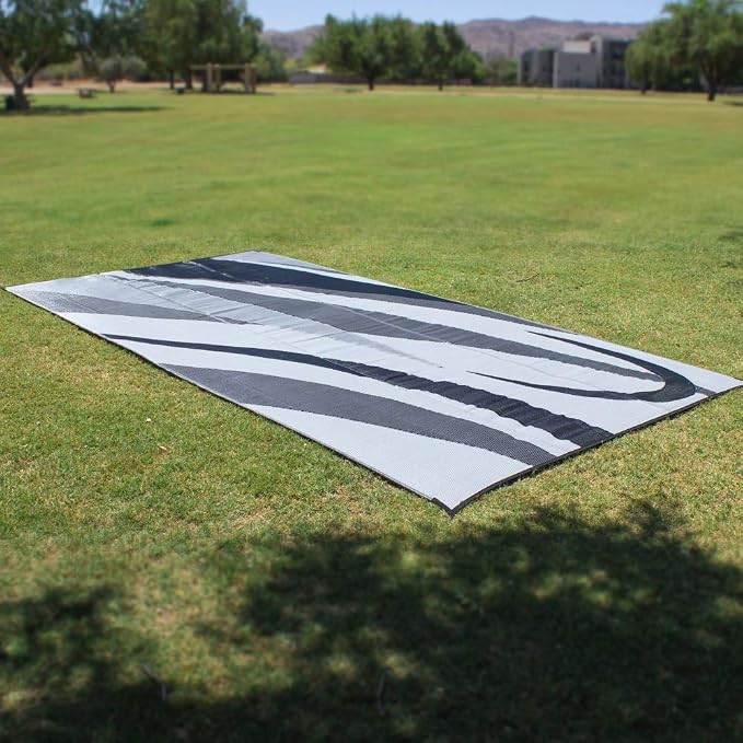 Stylish Camping GA1 Reversible Graphic Patio Mat-8' x 12', Black/Silver