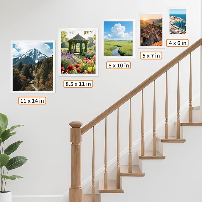 8.5x11 Picture Frame Set of 8, White Photo Frames for Gallery Wall Mounting, Display Pictures 6x8 with Mat or 8.5 by 11 Without, Certificate Frame with Plexiglass for Home Office Wall Decor