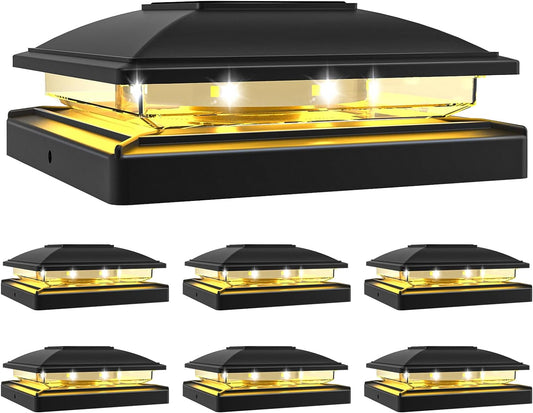 VOLISUN Solar Post Cap Light Outdoor,Solar Fence - Post Lights Waterproof for 4x4/5x5/6x6 Wooden/Vinyl,Black Deck Cap Light Solar Powered with Warm White for Garden/Patio/Porch 6pack